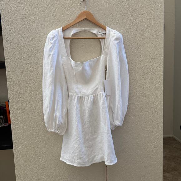 NEW Reformation $248 Brodie Puff Sleeve White Linen Open Back Mini Dress - Picture 3 of 8